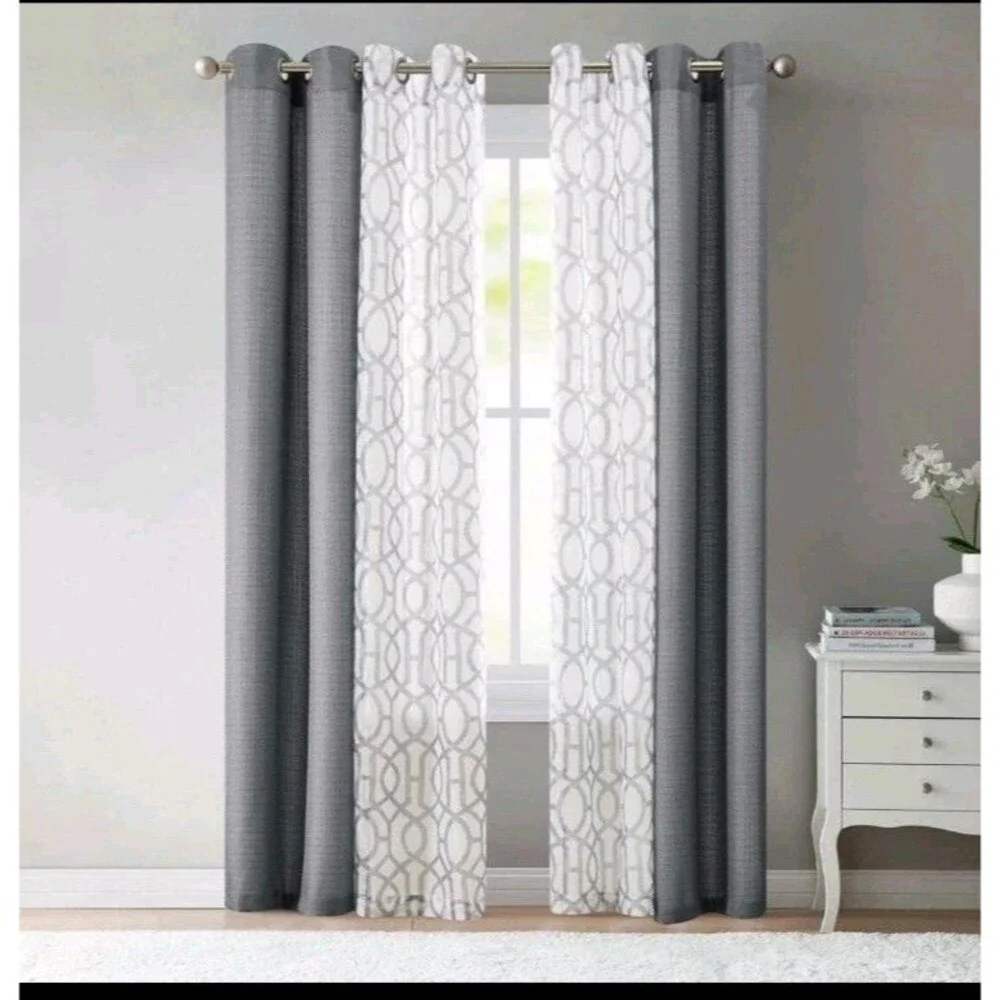 Mainstays Kingswood 4 Piece Curtain Set, 27.5x84, Grey Flannel